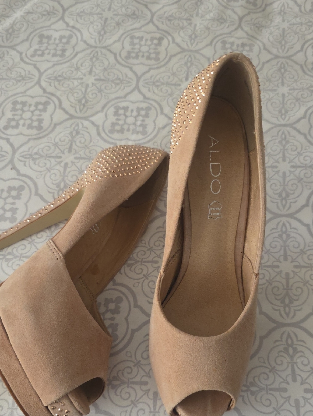 ALDO Blush Pink Suede Peep-Toe Heels with Stud Accents